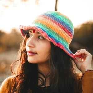 Nephar Girls Summer Sun Hat | Wide Brim Crochet Flower Design | Stylish Beach Holiday Cap | Lightweight UV Protection Outdoor Hat (4-10Years)